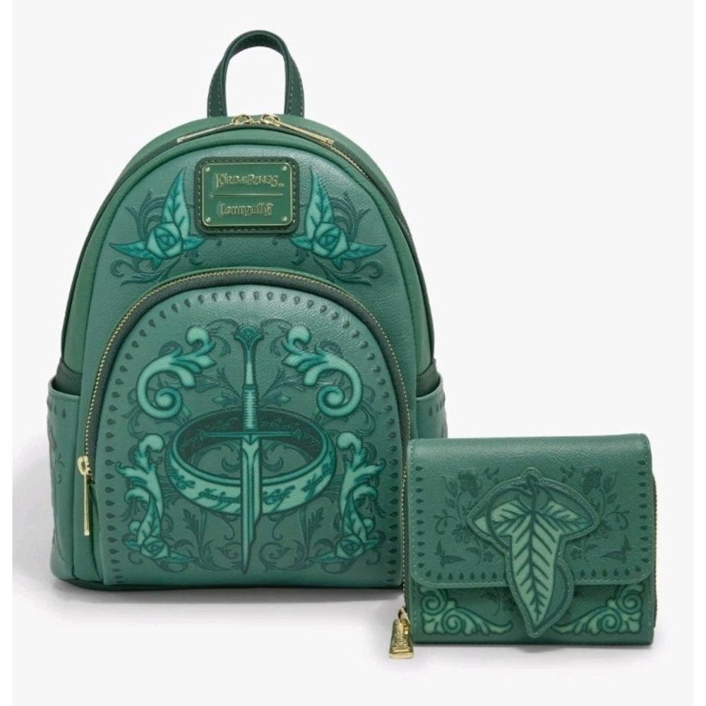 NEW LOUNGEFLY The Lord of the Rings Leaf of Lórien Green Icons Backpack & Wallet